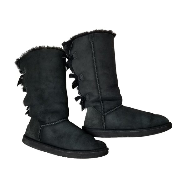 UGG Girls Bailey Bow II Boot Women Size 9 Black Triple Bow Tall 1007309Y - Picture 5 of 14